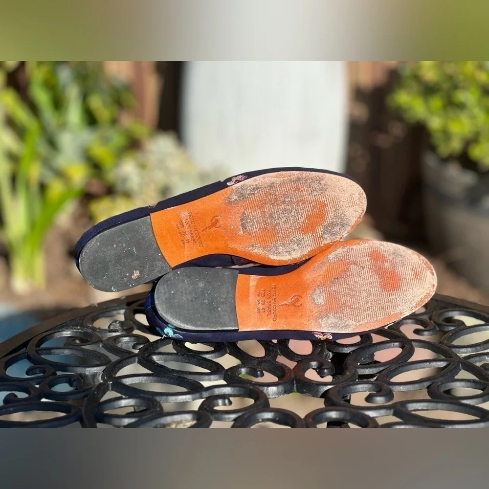 Blue Bird — Embroidered Butterfly Suede Flats